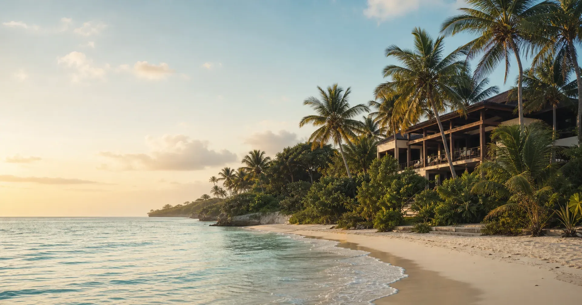 Generic Caribbean coastline at sunrise, an editorial placeholder